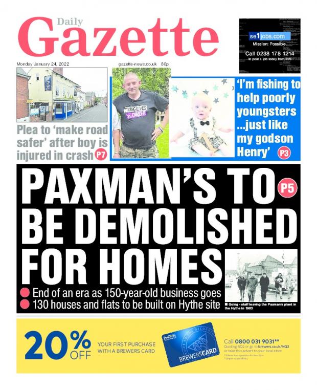 Maldon and Burnham Standard: January 24: A new housing estate will be built on the historic former Paxmans site off Port Lane in the Hythe. Paxman Diesels, which closed last year, will make way for 130 new homes, according to the proposals by owners MAN Energy Solutions. Fisherman Charlie Hillaby, 31, the founder of Fishing For Henry, will host several events at Lifted Lakes, in Great Oakley, to help children with illnesses and disabilities. He launched the initiative following the death of his godson, Henry. The 19-month-old baby had been diagnosed with rare leukaemia of the blood and died after complications resulting from the severe chemotherapy he endured. A boy suffered a suspected broken leg following a collision with a car in the High Street, Wivenhoe, prompting renewed calls for extra safety measures. Wivenhoe and Essex county councillor Mark Cory said: “I am hoping I can put pressure on Essex County Council to put in proper speed reduction techniques.”
